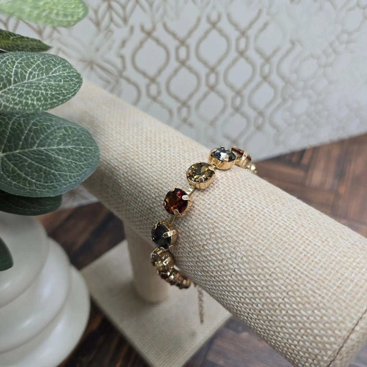 Multi Square Stone with Gold Hinged 7.25" Bracelet What's Hot