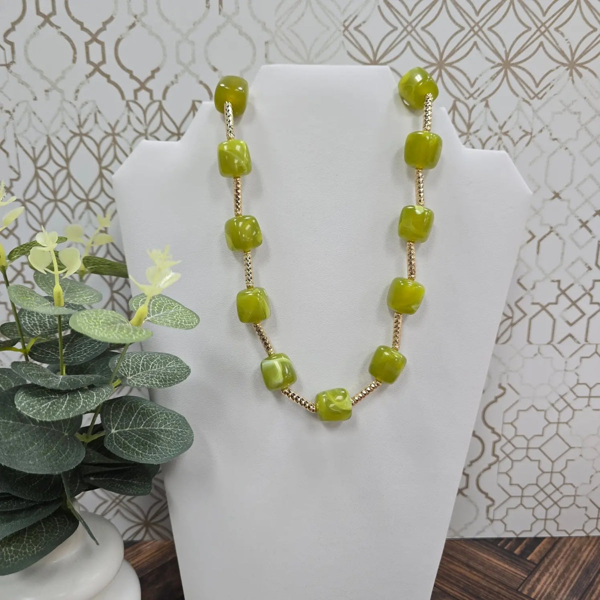 green beaded necklace What's Hot