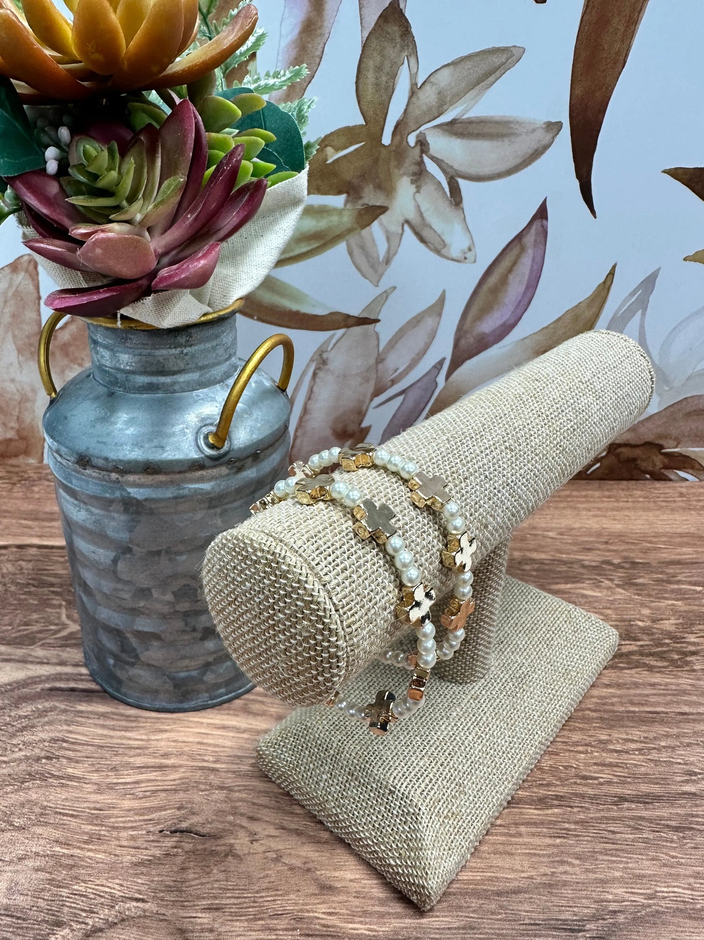 Water Resistant Pearl & Gold Cross Bracelets What's Hot