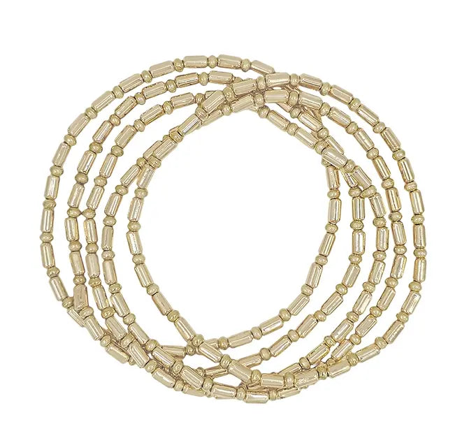 Gold Rectangle and Small Beaded Set of 5 Stretch Bracelets What's Hot