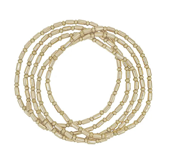 Gold Rectangle and Small Beaded Set of 5 Stretch Bracelets What's Hot