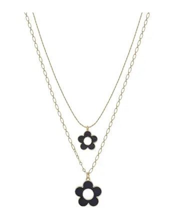 Black Flower Double Layered 16"-18" Necklace What's Hot