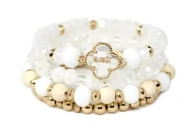 Multi Bead Bracelet Set w/Clover Pendant What's Hot
