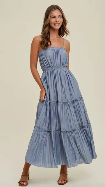 Pleated Tiered Maxi Dress with Ruffle Detail Wishlist