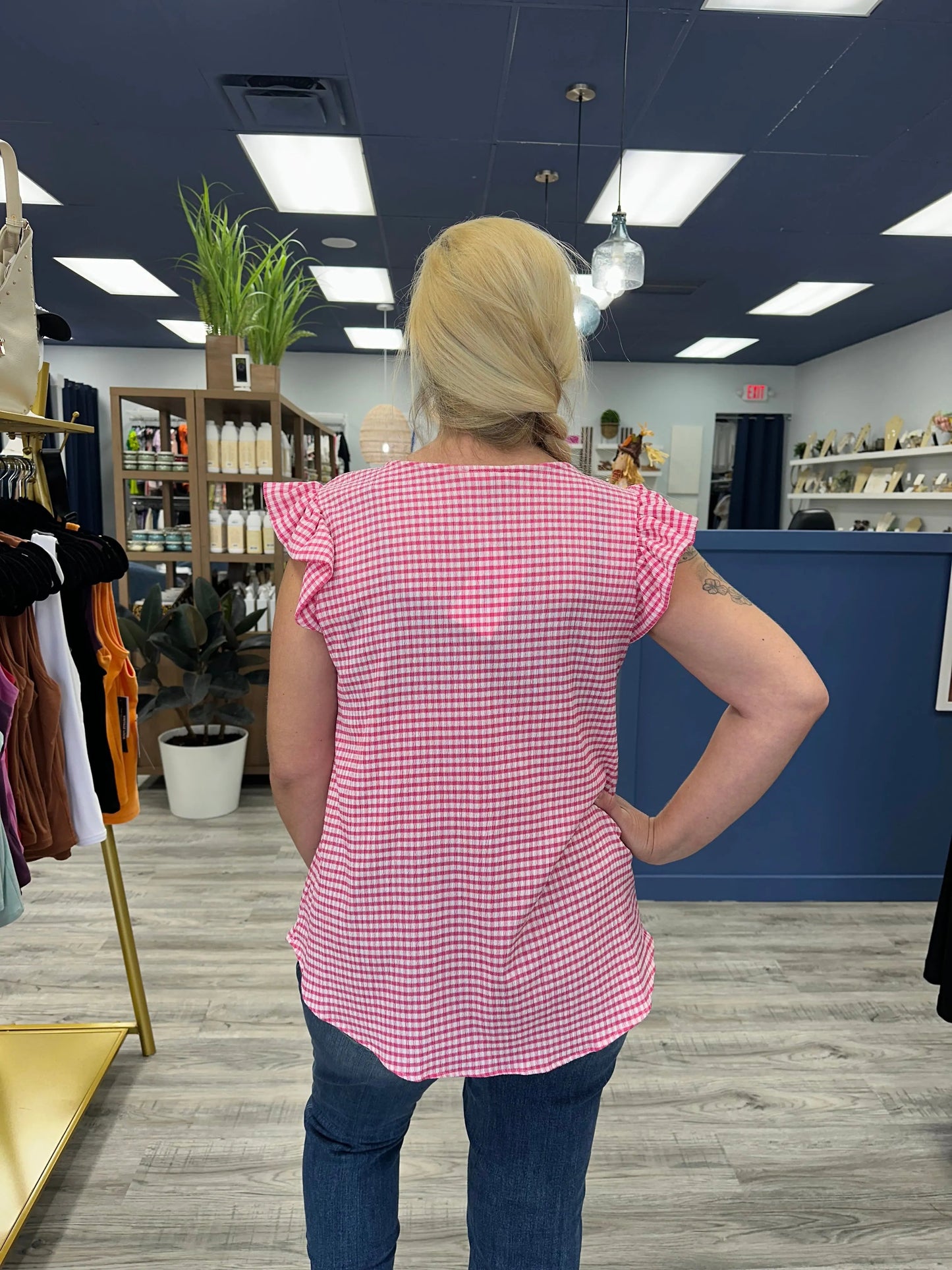 Pink Checkered Sleeveless Top Les Amis