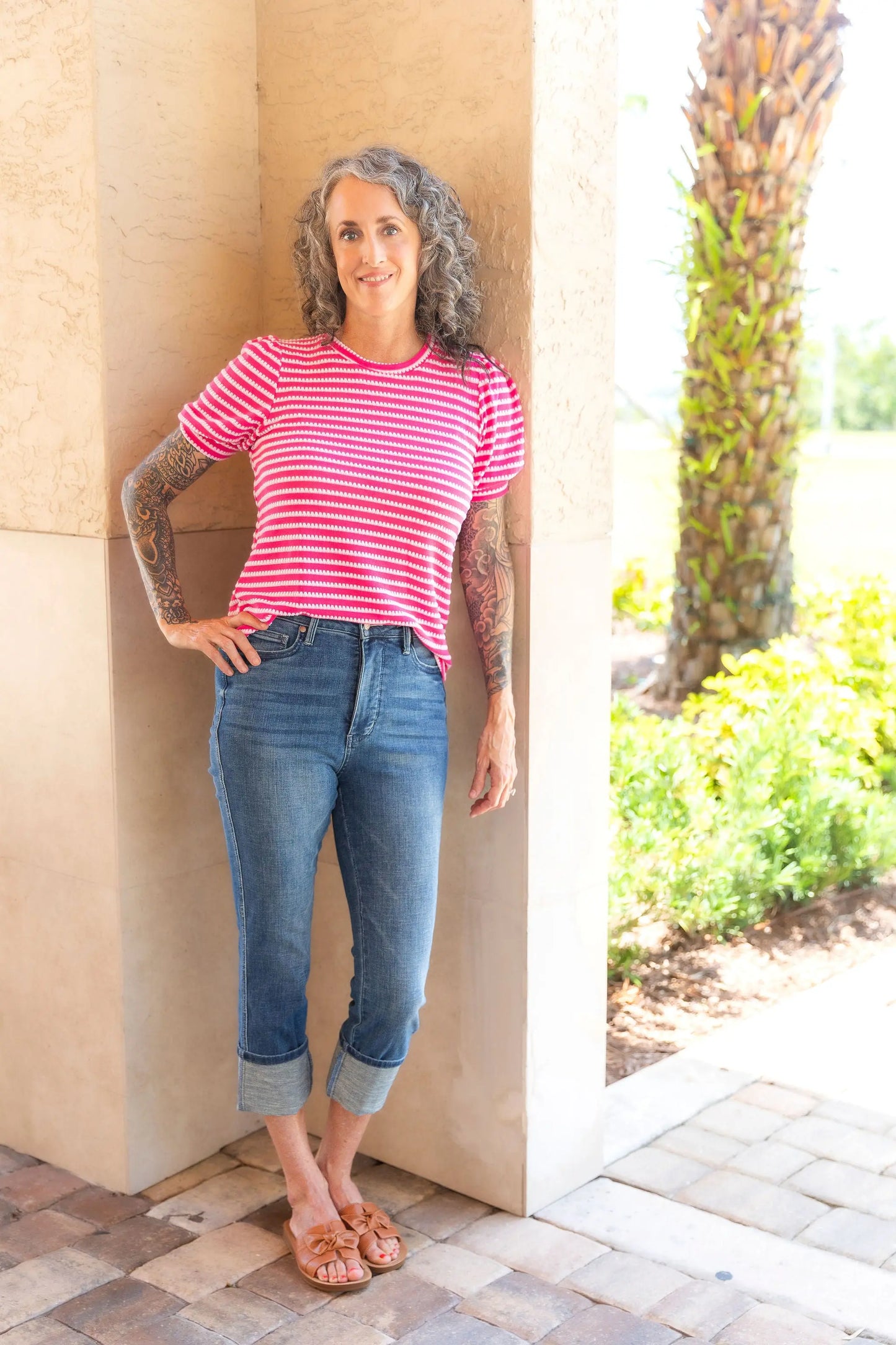 Textured Stripe Puff Sleeve Hayden LA