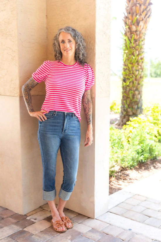 Textured Stripe Puff Sleeve Hayden LA