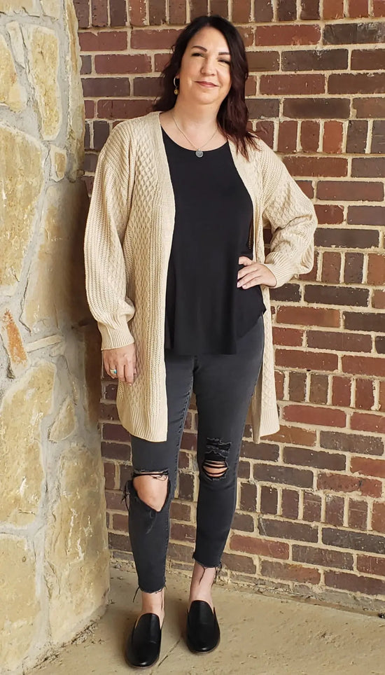Beige Cable Cardigan Mountain Valley Trading