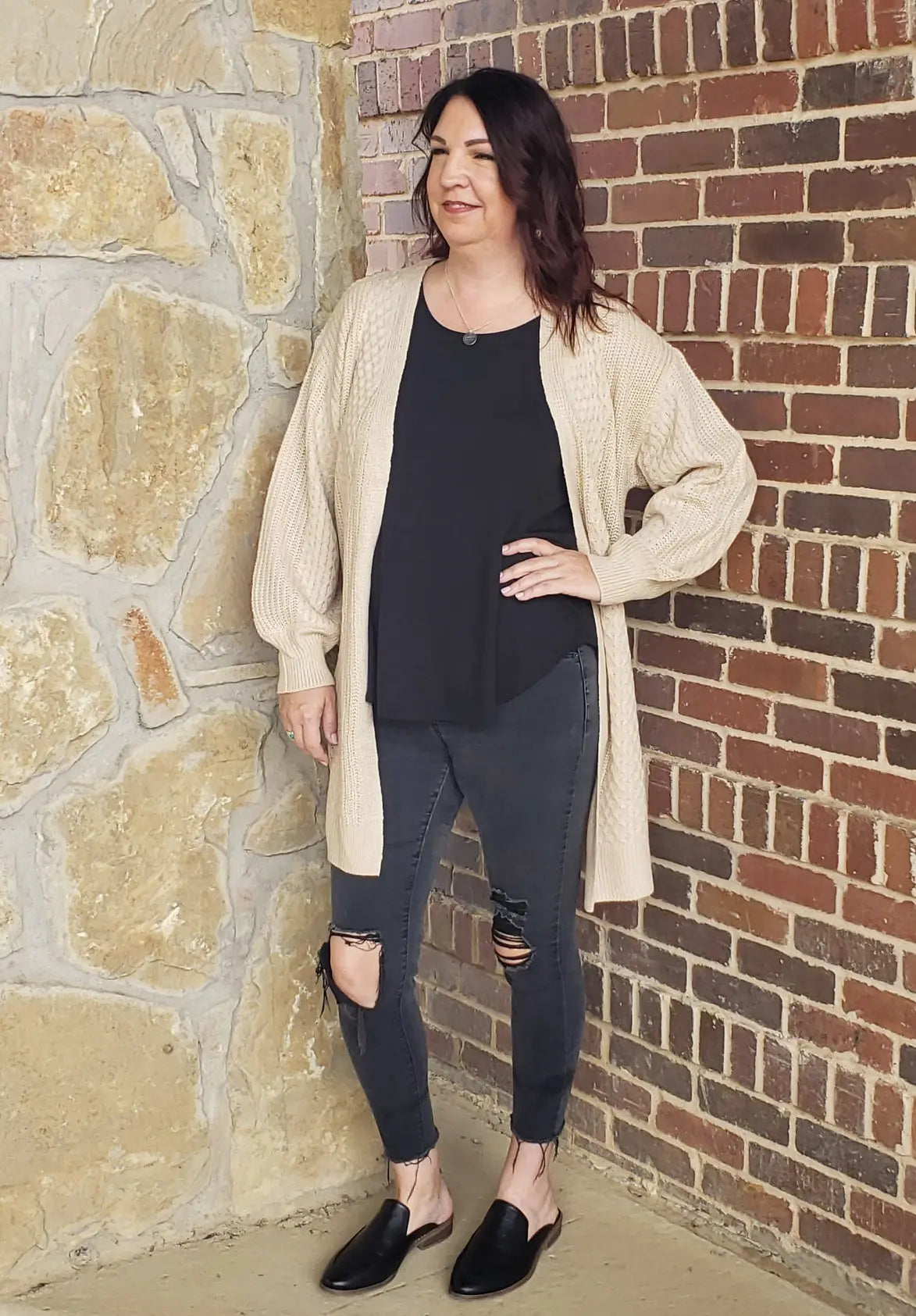 Beige Cable Cardigan Mountain Valley Trading