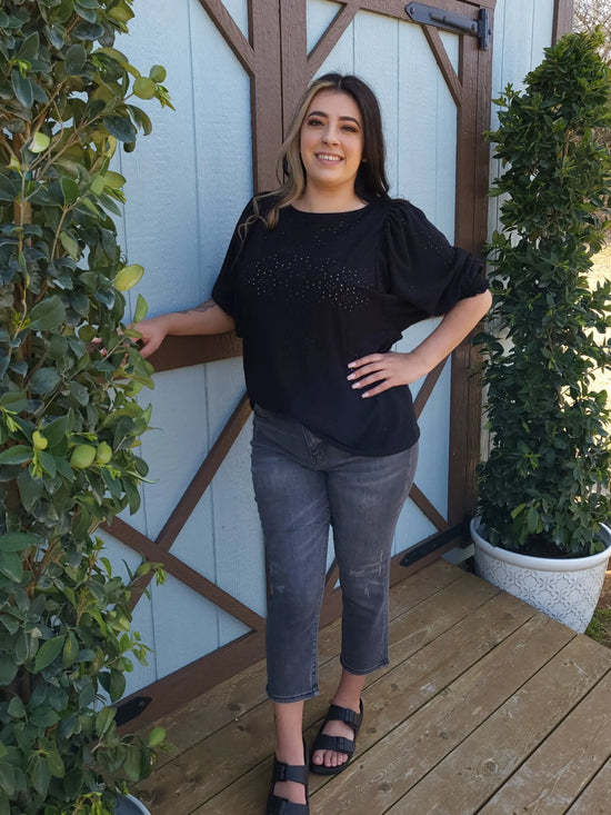 Eyelet Ruffle Sleeve Top FSL