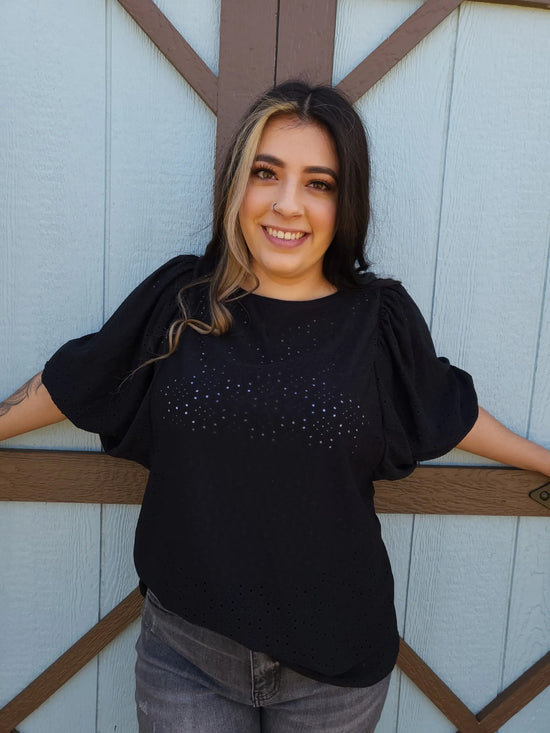 Eyelet Ruffle Sleeve Top FSL