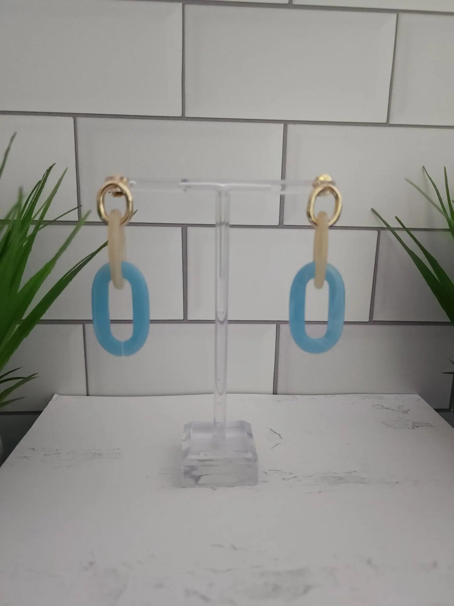 Light Blue& Gold Link Earrings Zenzii