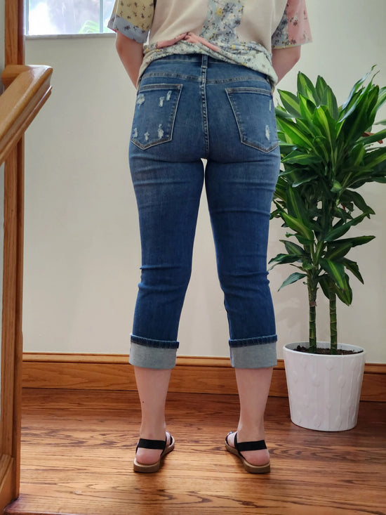CUFFED DISTRESS CAPRI NO RETURNS Clearance Judy Blue