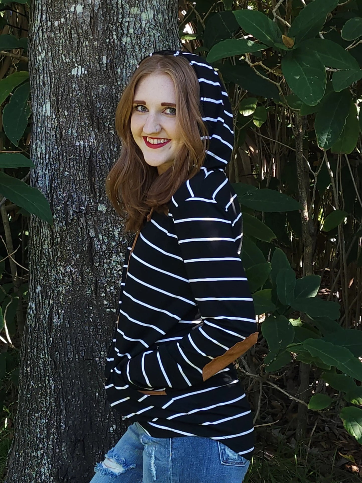 Striped Hoodie w/elbow patch Your fashion