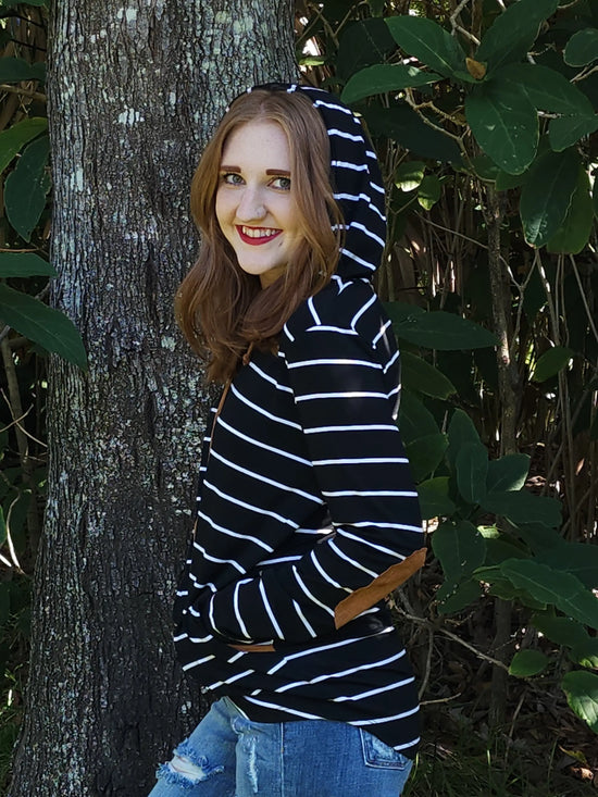Striped Hoodie w/elbow patch Your fashion