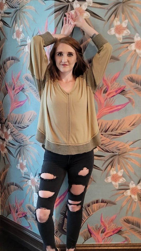 Olive Vneck Mix 3/4 sleeves POL